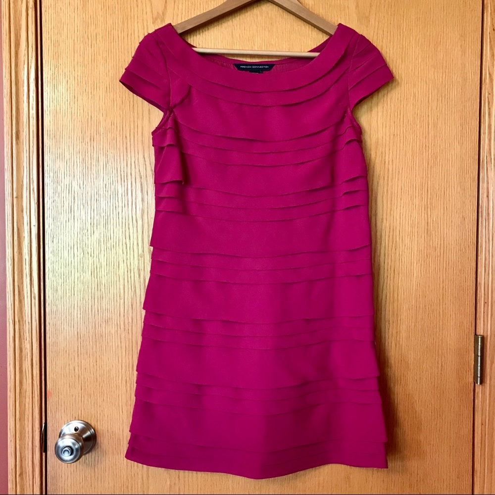 French connection magenta ruffled sheath dress